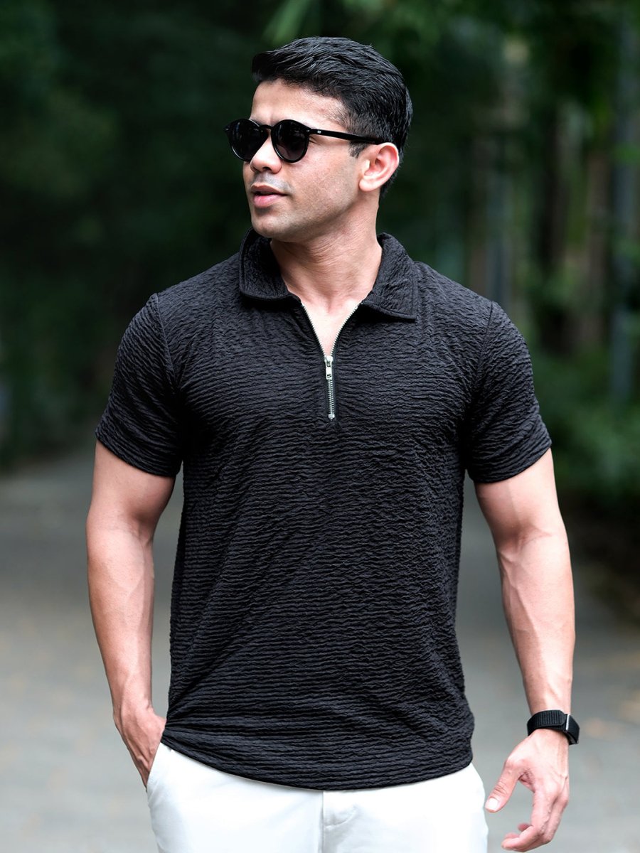 Black Textured Polo