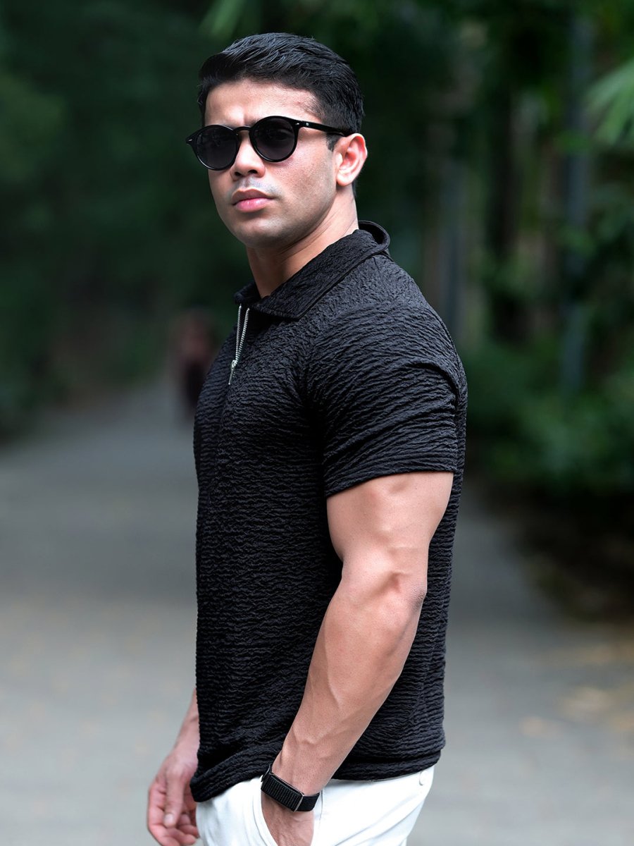 Black Textured Polo