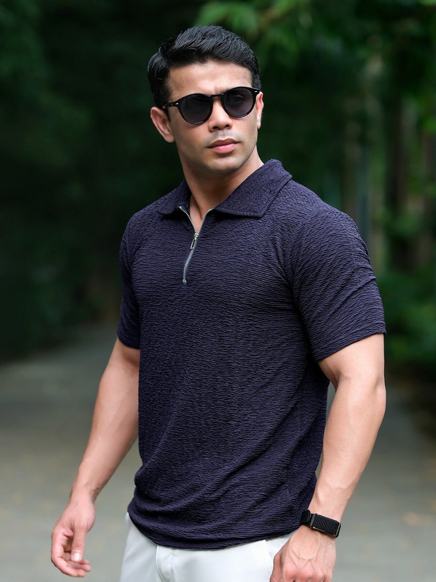 Blue Textured Polo