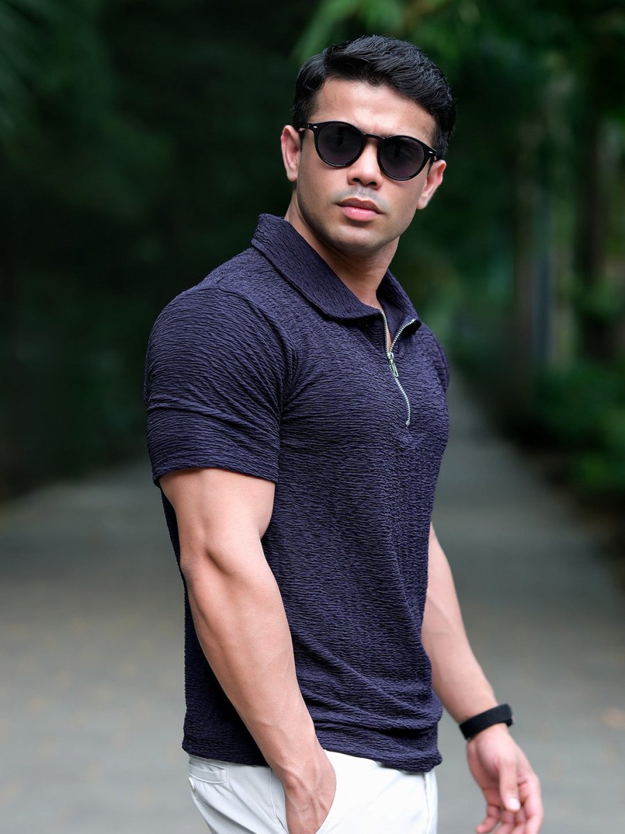 Blue Textured Polo