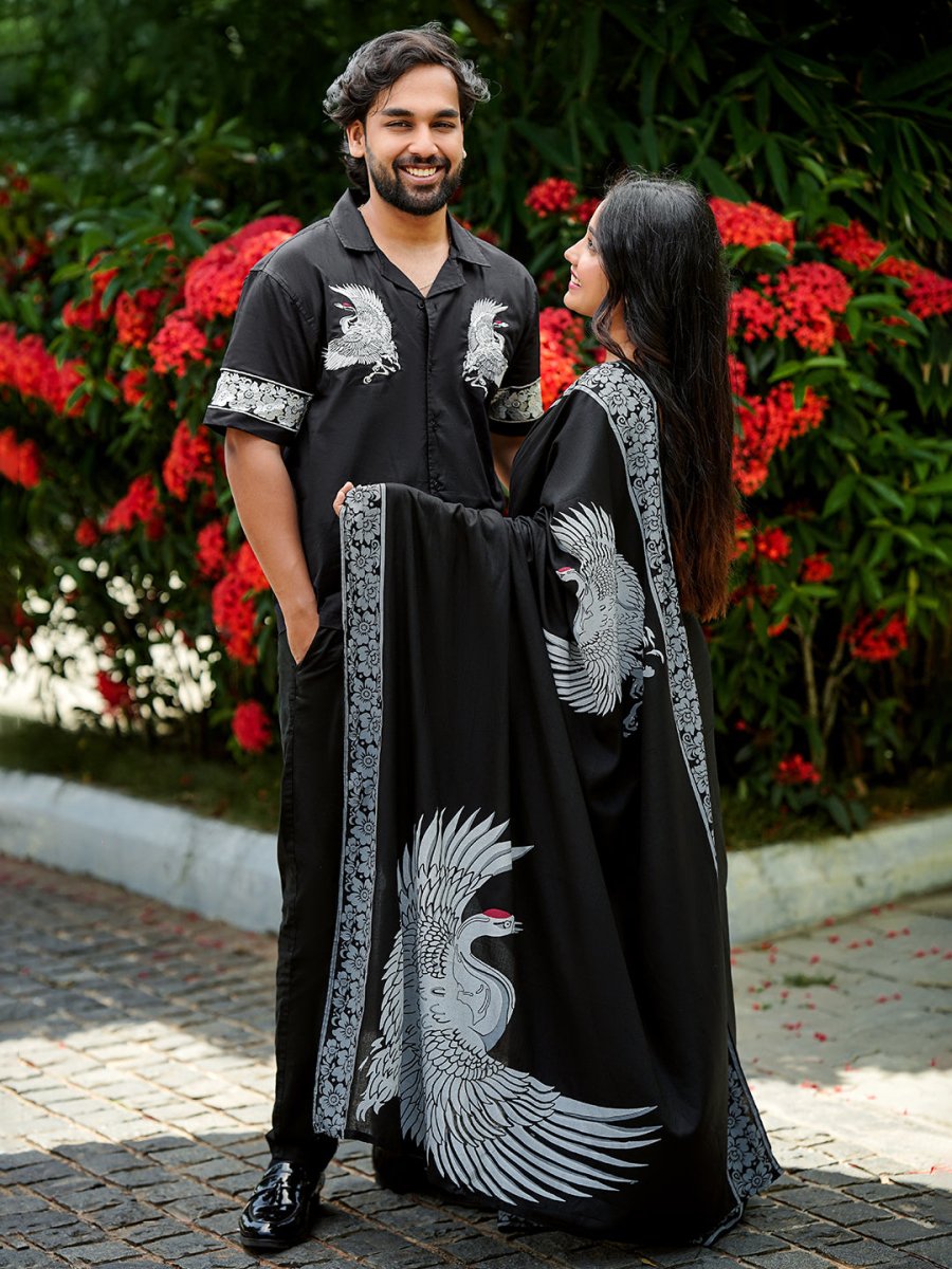 Crane Shirt and Saree Couple Combo
