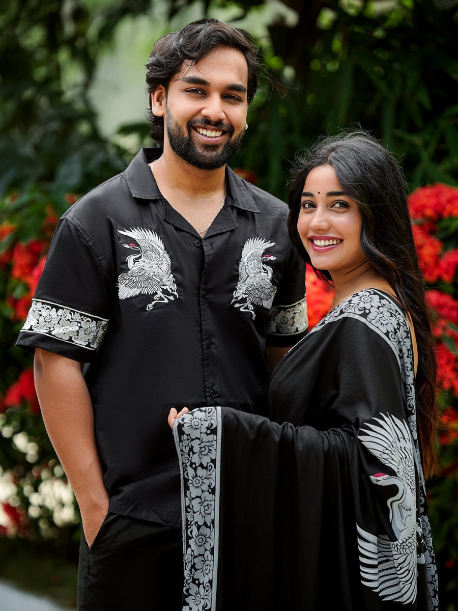 Crane Shirt and Saree Couple Combo