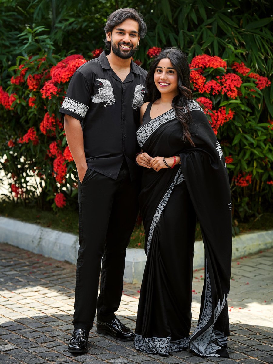 Crane Shirt and Saree Couple Combo