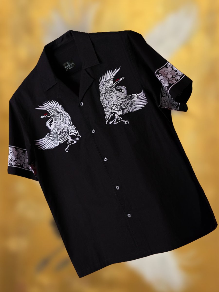 Crane Embroidered | Relaxed Fit | Luxe Cotton Shirt