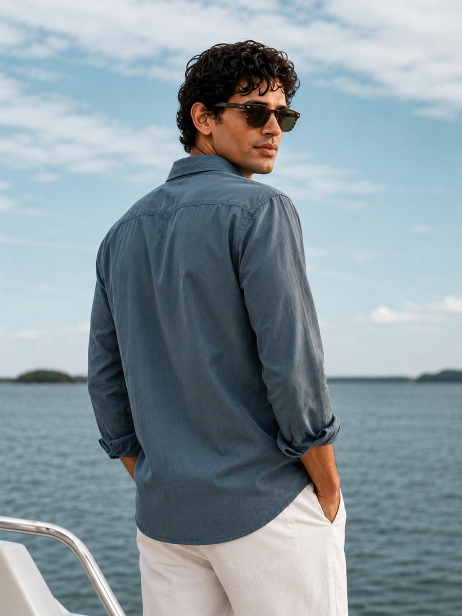 Steel Blue Linen Shirt