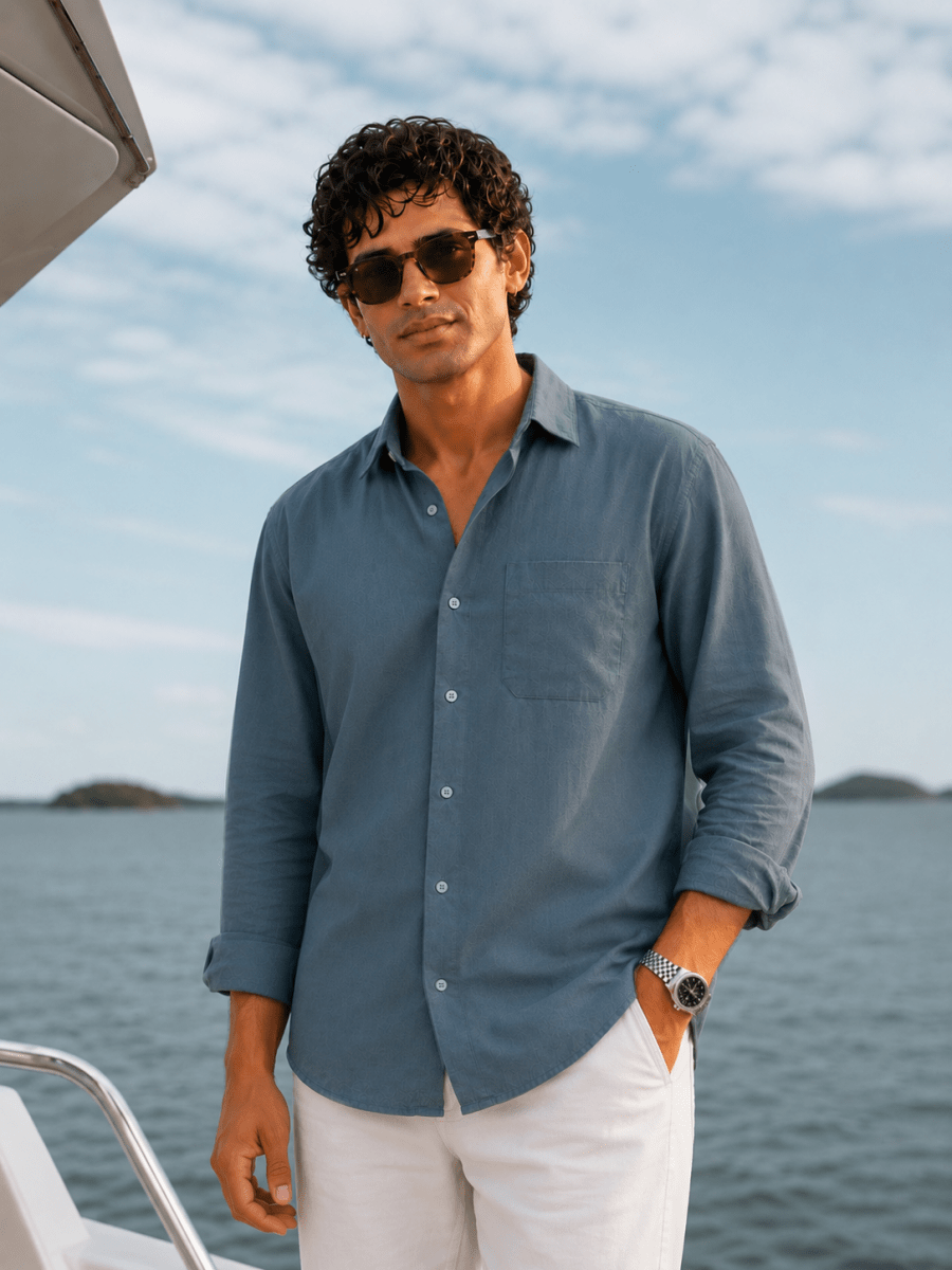 Steel Blue Linen Shirt