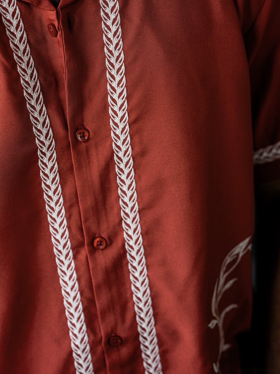 Summer Leaf Embroidered Shirt | Men