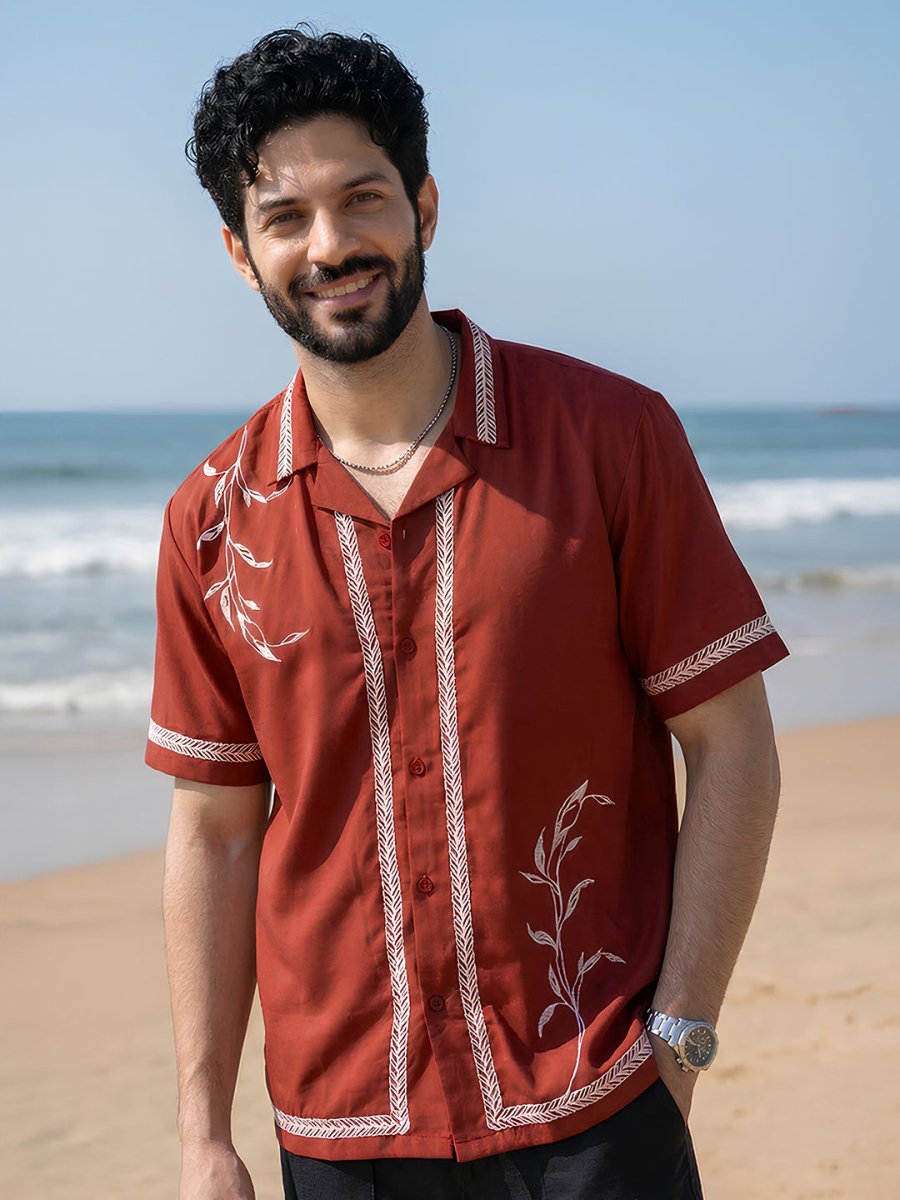 Summer Leaf Embroidered Shirt | Men
