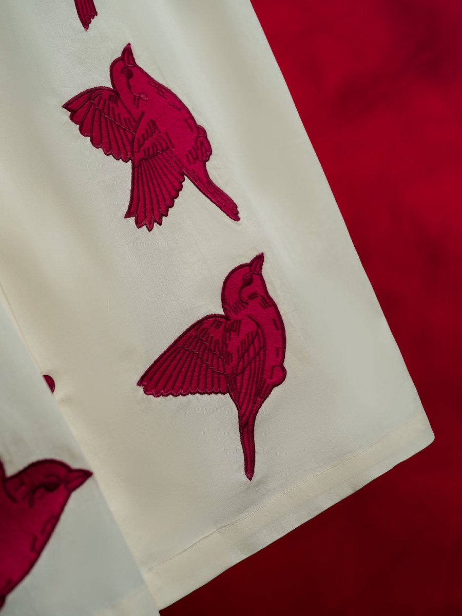 Red Sparrow Embroidered Shirt