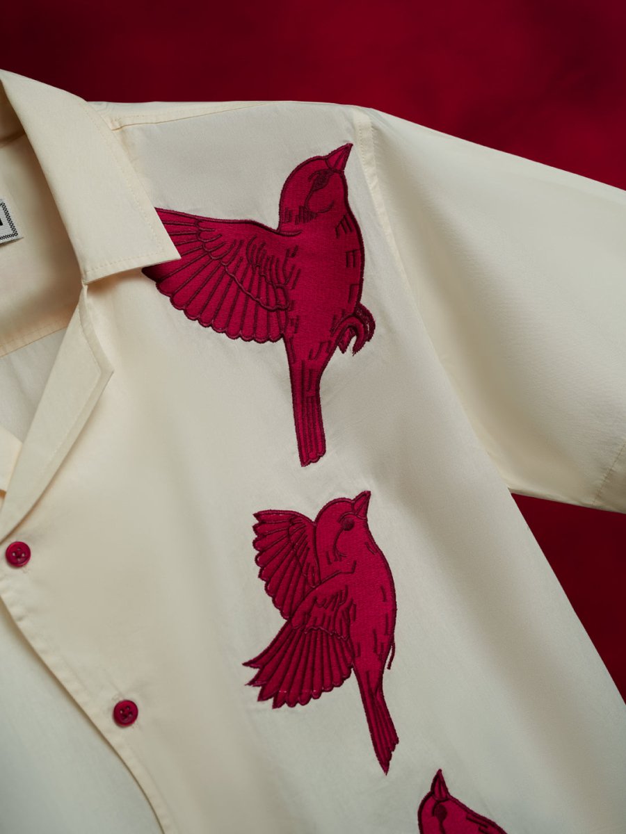 Red Sparrow Embroidered Shirt