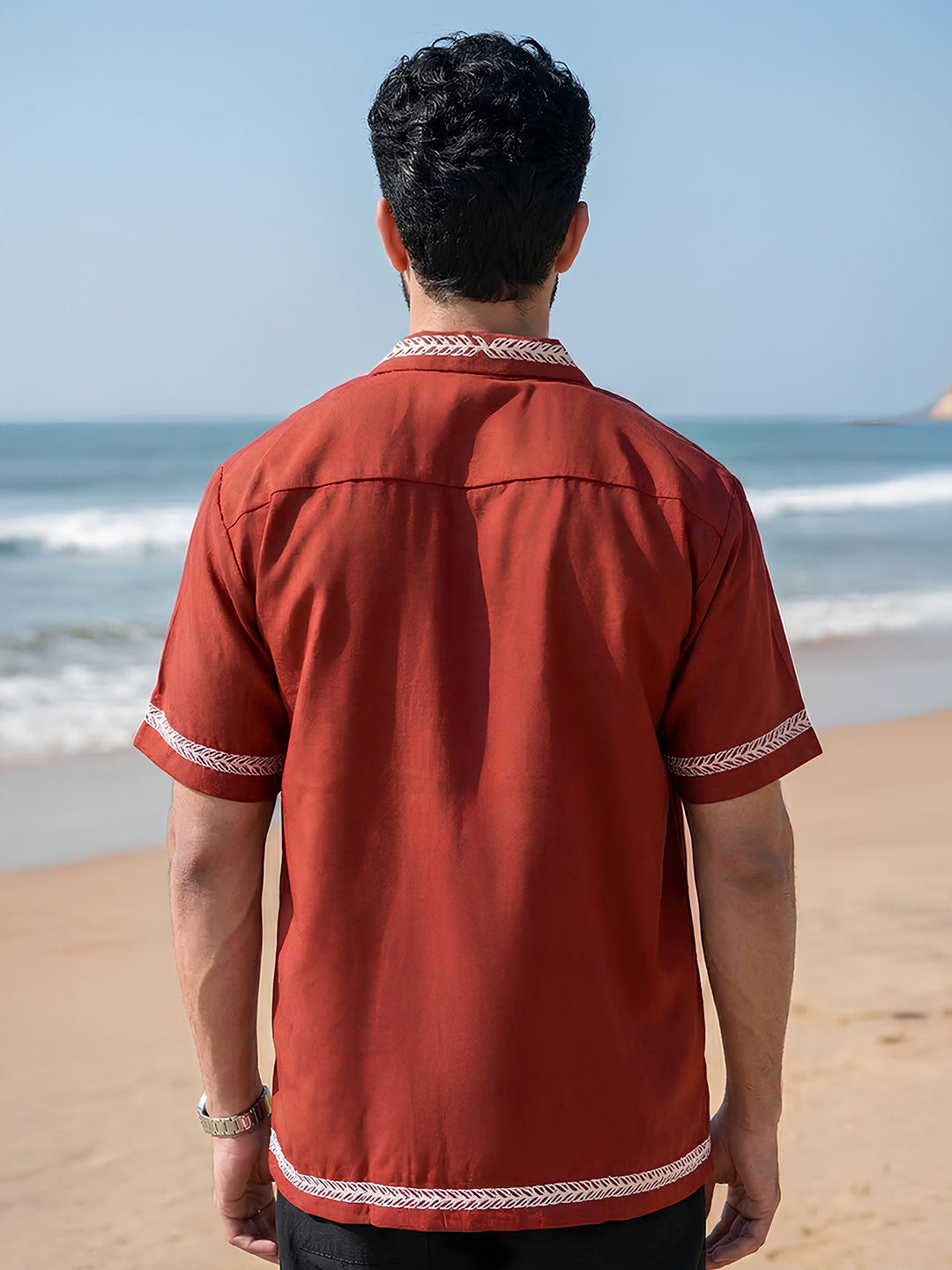 Summer Leaf Embroidered Shirt | Men